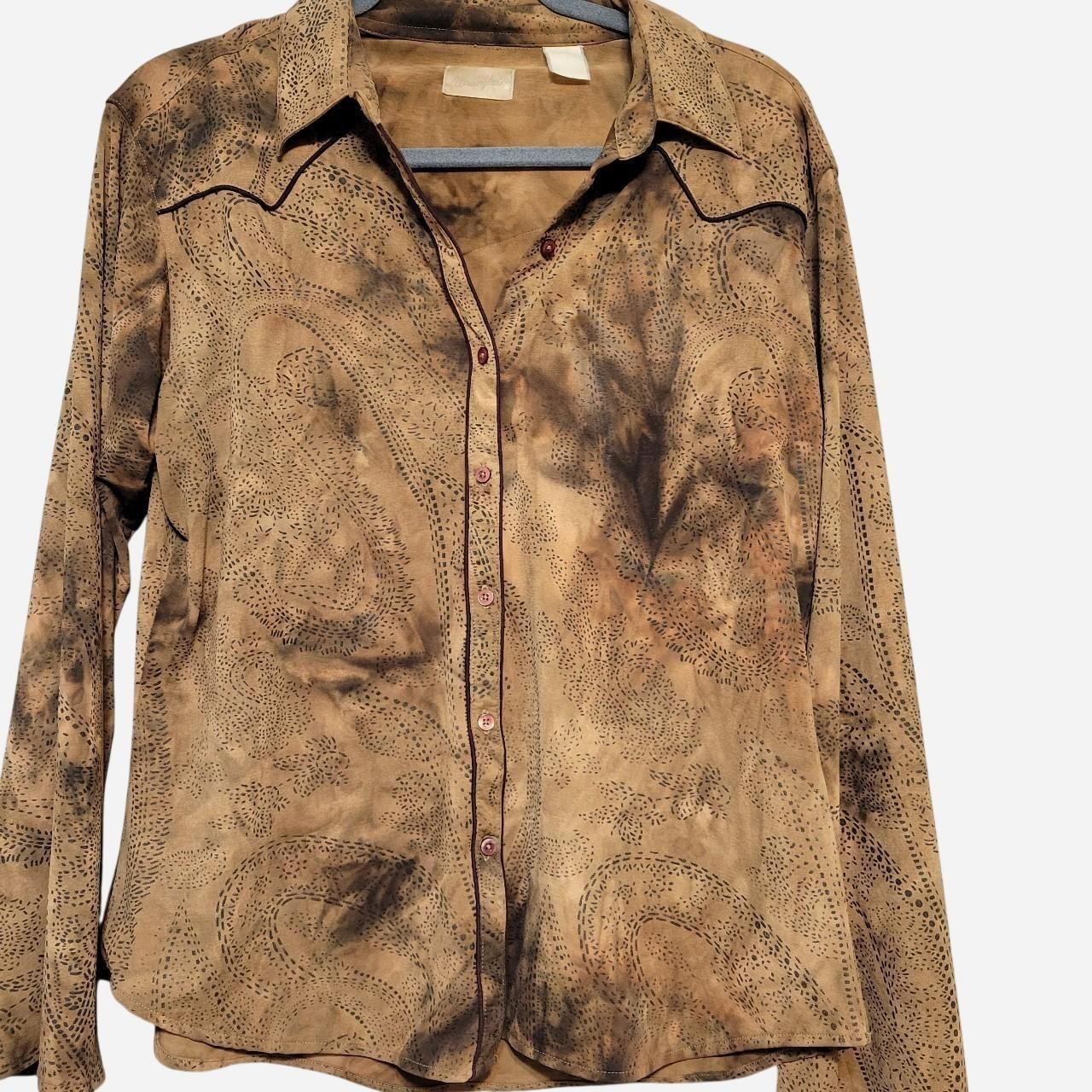 Vtg Wrangler Women's Brown Tan Paisley Button Down Shirt Western Cowgirl Boho